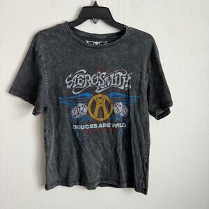 Aerosmith Dueces Are Wild Weathered Gray Cotton Short Sleeve T-Shirt Mens S